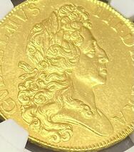 【1円スタート】1701 イギリス ウィリアム3世５ギニー金貨 NGC AU DETAILS エリザベス ウナとライオン銀貨コインではない　入手困難品_画像1