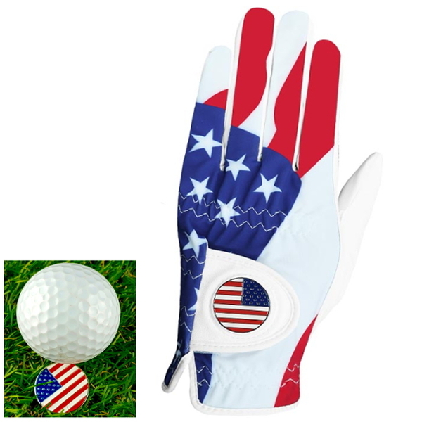I USAグローブ左手 MLサイズ 26～27サイズ 右用グローブ USAマグネットマーカー付 通気性抜群グリップ力抜群のゴルフグローブ ゴルフ手袋