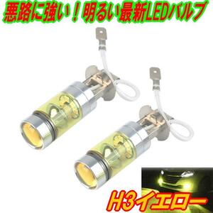 I H3LEDバルブ悪路や霧に強いイエローバルブ2個セット 3000K明るい1200lm H3イエローバルブLED80Wフォグライトに最適プロジェクターバルブ