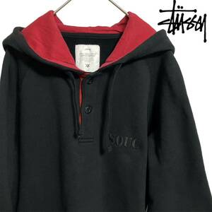 stussy 大阪梅田店限定　ステューシー　プルオーバーパーカー　刺繍ロゴ　黒　M フーディー　ブラック