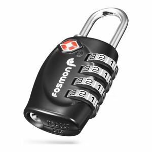Fosmon (1個セット) TSAロック認定 4桁ダイヤルロック 南京錠の鍵 海外旅行荷物スーツケース用 4ダイヤルロック (ブラック) (1 Pack)