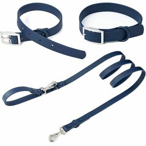 AKAGIICHI 犬 首輪 リード セットソフトなゴムコーティング首輪 リード 1.8m 防水 調整可能 お手入れ簡単 サイズS(紺色)