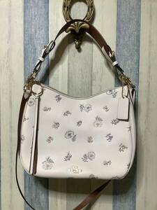  Coach COACH 2WAY shoulder bag handbag floral print leather ivory storage sack attaching casual leisure go in . type 