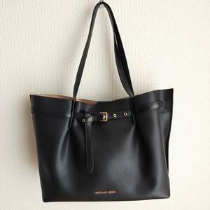 1円■美品 定価82,500円■マイケルコース MICHAEL KORS レザー エミリア 大容量 A4 肩掛け ビジネス トートバッグ メンズ レディース 黒