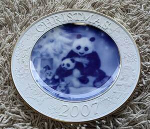 tam_045 美品！ 限定品 大倉陶園 クリスマスプレート 白磁 OKURA CHINA CHRISTMAS PLATE お箱入り 20cm ★ 2007 PANDA パンダ