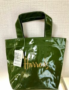 ハロッズ　Harrods PVC トートバッグ　ミニバッグ　ランチバッグ　緑　防水　グリーン　バックインバッグ　新品タグ付き　