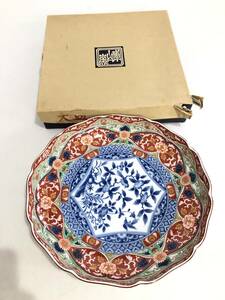 HB021　染錦 庫山窯 絵皿 大皿 飾り皿 染錦花鳥 直径約31cm 　和食器