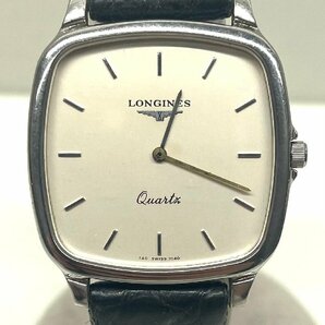 【動作未確認】LONGINES ロンジン メンズ QZ クオーツ 腕時計 2針 スクエア レザーベルト ブラックの画像1