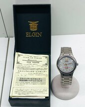 【稼働品】ELGIN　エルジン　ソーラー時計　FK-1201-C　デイデイト　DAY-DATE　100METERS　TITANIUM　箱付き_画像1