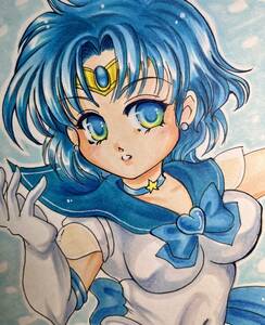 Art Auction Illustration dessinée à la main Doujin fan art Sailor Mercury format A5, des bandes dessinées, produits d'anime, illustration dessinée à la main