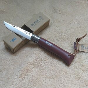 3月末まで値下げ　新品未使用　OPINEL オピネル ステンレススチールNo.8 革紐付き　バーガンディ