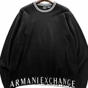 極美品■ARMANI EXCHANGE アルマーニ エクスチェンジ L 大きいサイズ コットン ニット ストレッチ 裾ロゴ ブラック 黒 メンズ 春物 