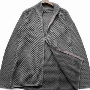 極美品■エンポリオ アルマーニ【2XL】希少 大きいサイズ EMPORIO ARMANI ドライバーズニット ダブルジップ グレー 凹凸 イタリア製