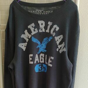 週末お買い得！美品【AMERICAN EAGLE】 長袖 サーマル　Ｍサイズ ブラック系　ビックシルエット