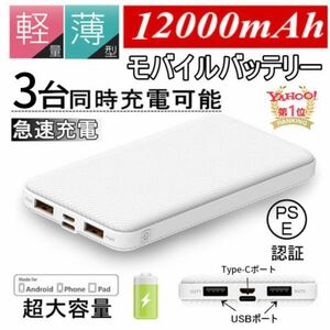 【最新型 J32】モバイルバッテリー 12000mAh