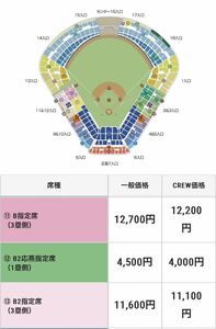 神宮球場　4月6日（土）　阪神VSヤクルト3塁側内野指定席B1指定席チケット　通路側　2枚連番