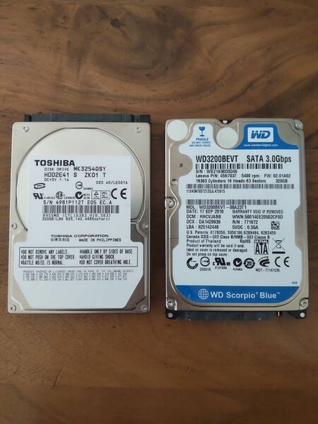 中古 HDD 2個 ハードディスク Western 東芝 320GB