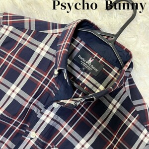 美品【Psyco Bunny】サイコバニー チェックシャツ ボタンダウン 長袖シャツ チェック柄 コットン100％ ウサギロゴ