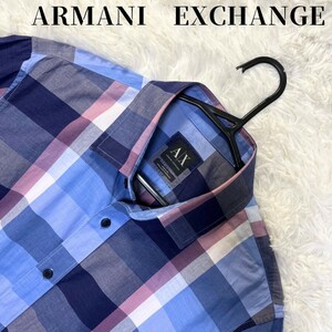 美品【ARMANI EXCHANGE】アルマーニ エクスチェンジ 長袖シャツ コットン100% チェック柄 ボタン刻印 サイズM