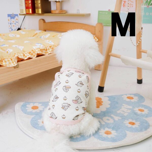 犬服　犬　服　ドッグウェア　キャミソール　ネコ　柄　猫　M ホワイト