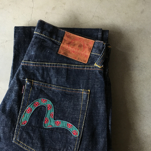 美品 濃紺 EVISU 刺繍 カモメ デニム パンツ W31 lot 2001 ジーンズ エヴィス