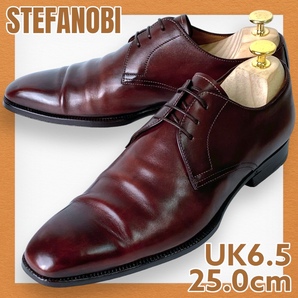 【即決】イタリア製STEFANOBI ステファノビ 伊勢丹別注 UK6.5 25.0cm プレーントゥ外羽根ビジネスシューズ ブラウン 本革レザー 3ホール