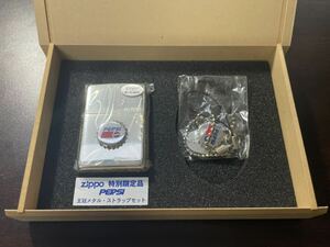 未使用 未開封 ZIPPO ジッポ ジッポー 特別限定品 PEPSI ペプシ コーラ シリアル 王冠 立体メタル ストラップ シルバー 銀張り仕上 2002 箱