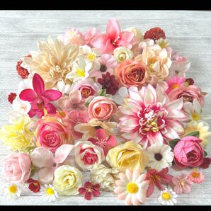 NO0102-01③造花 花材 パーツ バラ 小花 フラワーヘッド リース 花材 花材詰め合わせ 薔薇 ペールピンク
