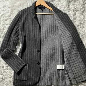 極美品 ラルディーニ LARDINI テーラードジャケット ニット セーター ストライプ ストレッチ グレー ウール イタリア製 アンコン