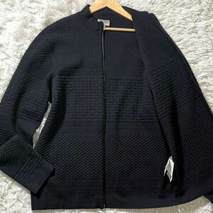 極美品/希少XL ARMANI COLLEZIONI アルマーニコレツィオーニ ドライバーズニット ジャケット ブルゾン ダブルジップ セーター 3D 幾何学 