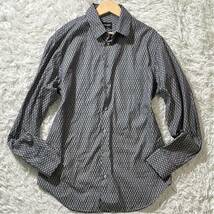 極美品/サイズXL ジョルジオアルマーニ GIORGIO ARMANI 長袖シャツ コットン 春夏 メンズ ドレス 薄手 黒タグ 幾何学模様 ヘリンボーン _画像2