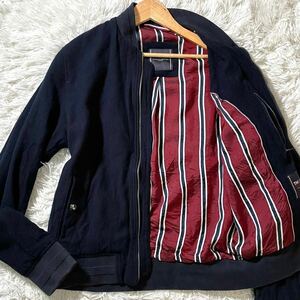 極美品/サイズXL トミーヒルフィガー TOMMY HILFIGER ブルゾン ジャケット ライダース ダブルジップ TH FLEXコレクション ストライプ 50 