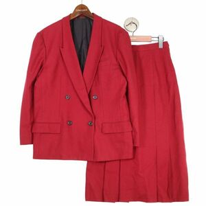 ROPE Rope autumn winter wool 100%* double setup skirt suit Sz. jacket M skirt W63 H88 lady's red made in Japan E4T00387_2#N