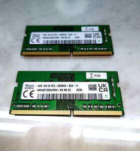 展示品PC取り外し品!SKhynix メモリ PC4-3200AA 4GB2枚 1Rx16 デスクトップ ノートPC DDR4 マイクロン SAMSUNG サムスン SDRAM