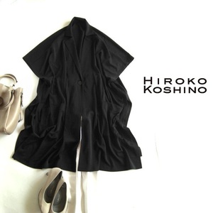 新品ヒロココシノ (HIROKO KOSHINO)ワンボタンシャツ黒スリット入りチュニック38送料185円オーバーサイズ