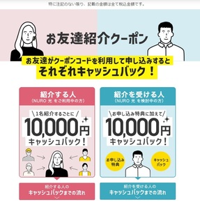NURO光 紹介キャンペーンコード 10,000円キャッシュバック 公式お申し込み特典と併用可能