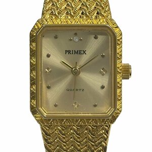 24-851【美品/電池交換済】プリメックス クォーツ腕時計 ゴールド 金色 スクエア 5058 電池式 レディース 四角 PRIMEX