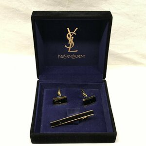 ネクタイピン・カフスセット　YVES SAINT LAURENT　イブサンローラン　タイピン　ブラック×ゴールド　箱付き