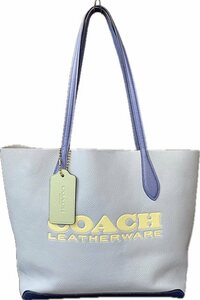 【即決】 COACH コーチ トートバッグ レザー 革 ブルー イエロー 水色 青 黄色 C2247-CA097