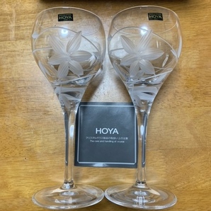 新品未使用 HOYA MUSEUM CRYSTAL クリスタル ワイングラス 2個 ペア カットガラス 江戸切子 切子グラスの画像1