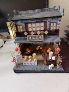 木製建築模型　中国の茶屋　素人作成　完成品