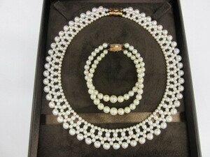 アクセサリー祭 おまとめ2点 美品 K18 パール チョーカー ブレスレット 7.8mm～3.2mm珠 アコヤ真珠 ネックレス パール 真珠