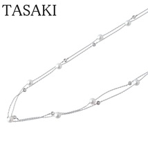 タサキ ダイヤ パール ネックレス ロング ステーション 0.51ct 5.5mm～6.0mm 100cm 750WG 箱 新品仕上げ済 田崎 TASAKI【16481】_画像1