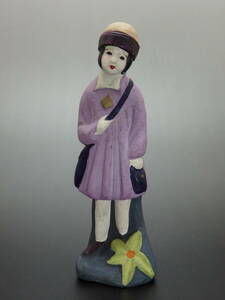 土人形　スミレ色ワンピースの女の子　古博多　土産　郷土玩具　伝統工芸　大正　昭和初期