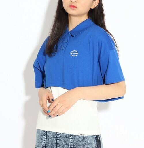 新品　PINK-latte【セットアイテム/ニコラ掲載商品】ショートポロTシャツ+キャミセット　ブルー(092)　16(160cm)　定価3850円