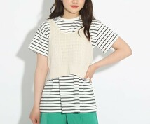 新品　PINK-latte【洗える/チクチクしにくい】ニットビスチェ+ボーダーTシャツセットアイボリー(004)　16(160cm)　定価4389円_画像3