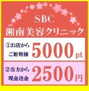 湘南美容外科【 2500円送金+5000ポイント・SBC 湘南美容クリニック ご新規様 紹介 クーポン 】取引ナビ専用