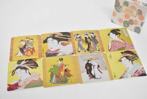 (590S 0327M17) неиспользованный Ukiyo -e Coaster 8 Pattern 8 Picture Set Golden Retro Antique