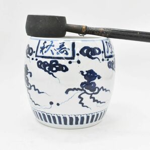 (9M 0328S16) １円～ 鉢 火鉢 金魚鉢 柄杓付き 陶器製 陶芸品 骨董品 アンティーク レトロの画像1