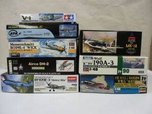 @at【梱120】ハセガワ 1/48 フォッケウルフ Fw190A-3 メッサーシュミット Bf109E-4 川西 N1K2-J 局地戦闘機 他 航空機 プラモデル まとめ